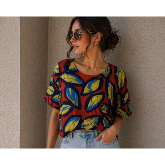 Coreylynncalter Tops - Coreylynncalter Blouse Womens 3X Multicolor Leaf Print Dolman Sleeve Top Boxy